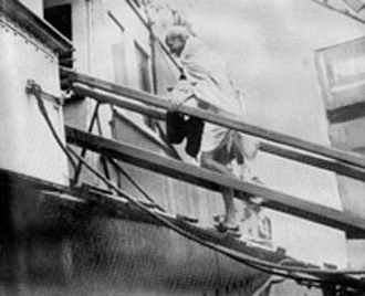 Gandhi in route to India embarking S.S. Pilsna at Brindisi, December 14, 1931