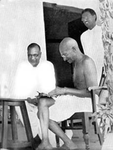 Gandhi with Jamnalal Bajaj, Satyagraha Ashram, Wardha, 1934.