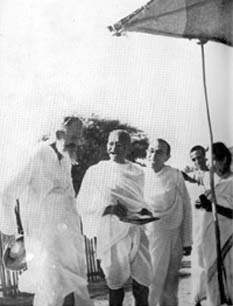 Gandhi with C. F. Andrews, Segaon, December 1938