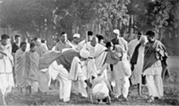 During the march through the fields of a Noakhali Village, December 1946